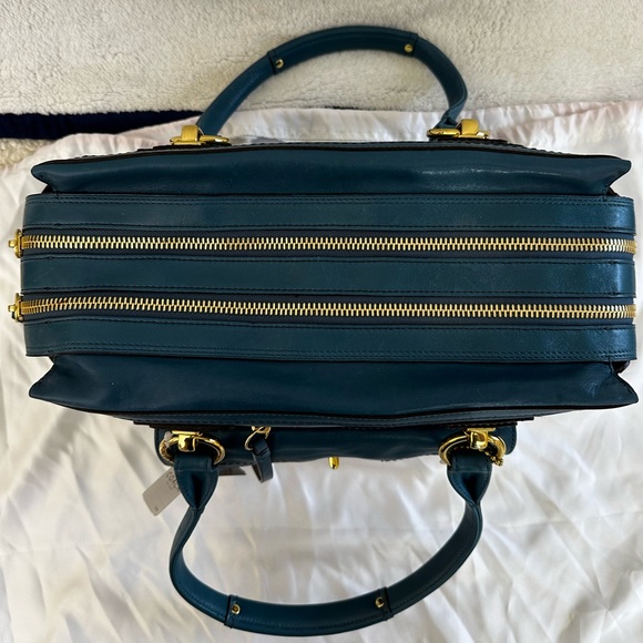 COACH HAMPTON Lindsay Vintage Leather Satchel Bag Slate Blue/Teal 12475 - Picture 2 of 13